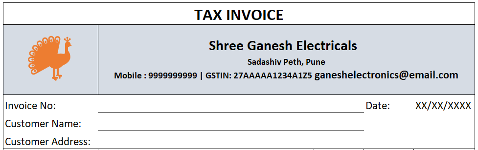 Tax Invoice header